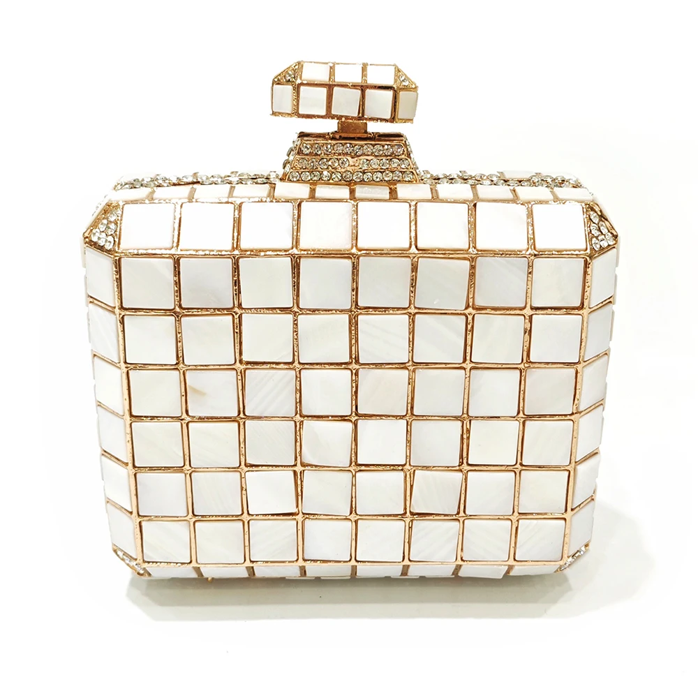 Square Shell Evening Clutch Diamond Purse Gold Metal For Women Luxury Wedding Bridesmaid Handbags Girls Crysal Purse Bag