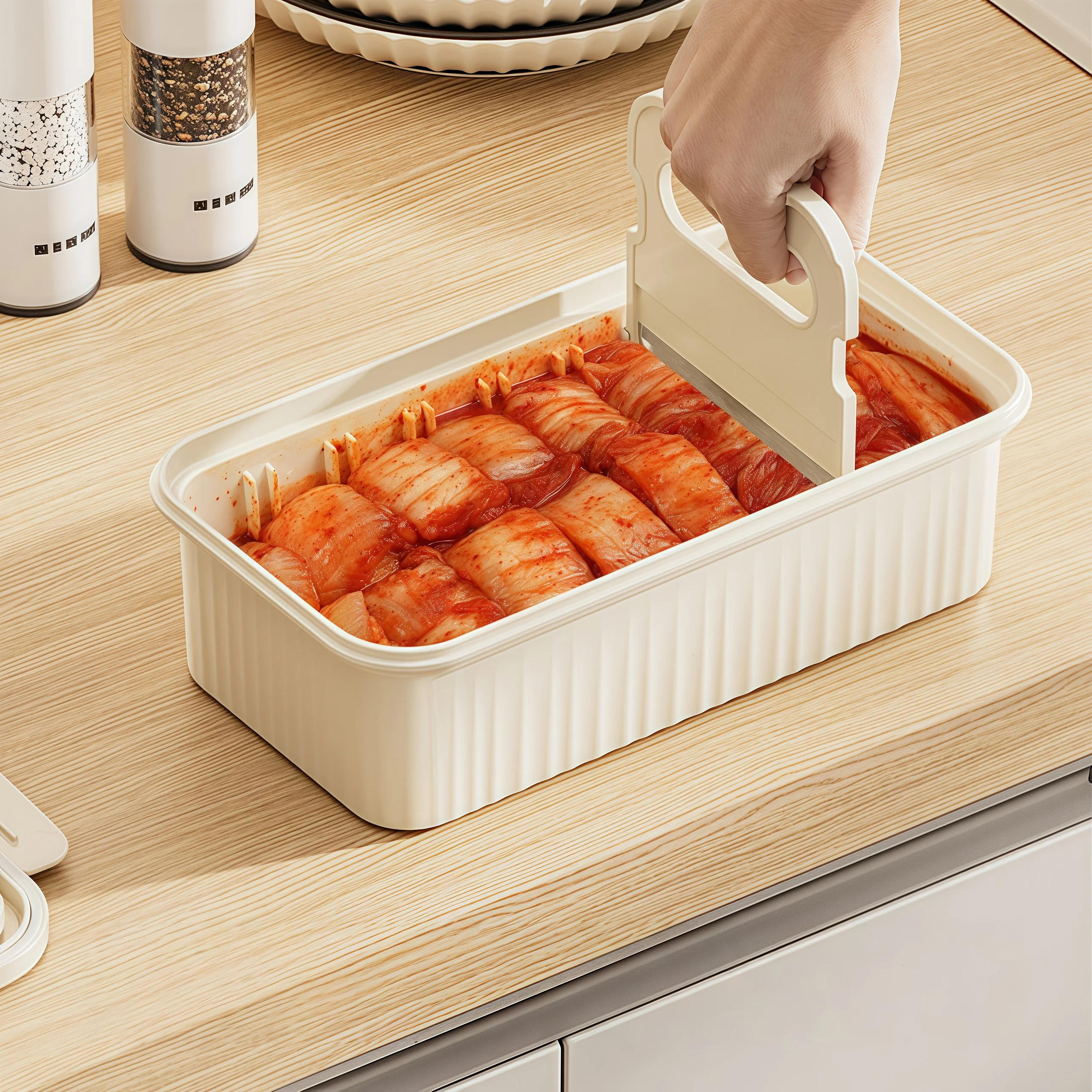 Cortador de repollo picante de estilo coreano, caja de almacenamiento kimchi, caja de conservación sellada para el hogar, estilo coreano de gran capacidad de calidad alimentaria
