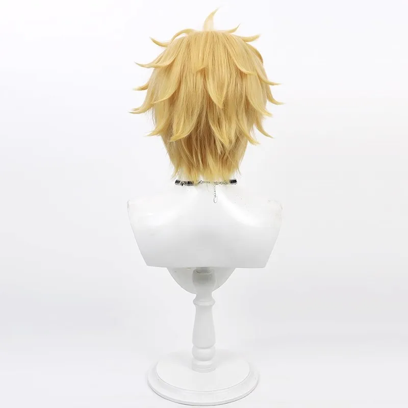 Peluca de cosplay Bofurin Boy Yukii Akihiko, parte superior provocada con estilo puntiagudo amarillo, en stock