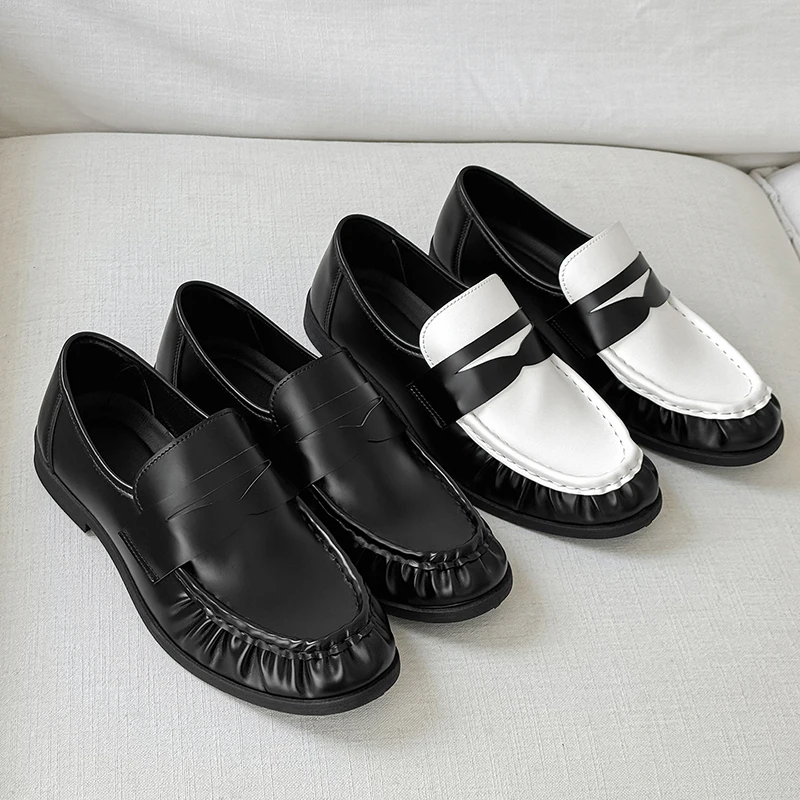 أزياء الرجال السود المتسكعون مصمم الأعمال الأحذية الجلدية مريحة الانزلاق على الأحذية عارضة عدم الانزلاق المشي أحذية القيادة المسطحة