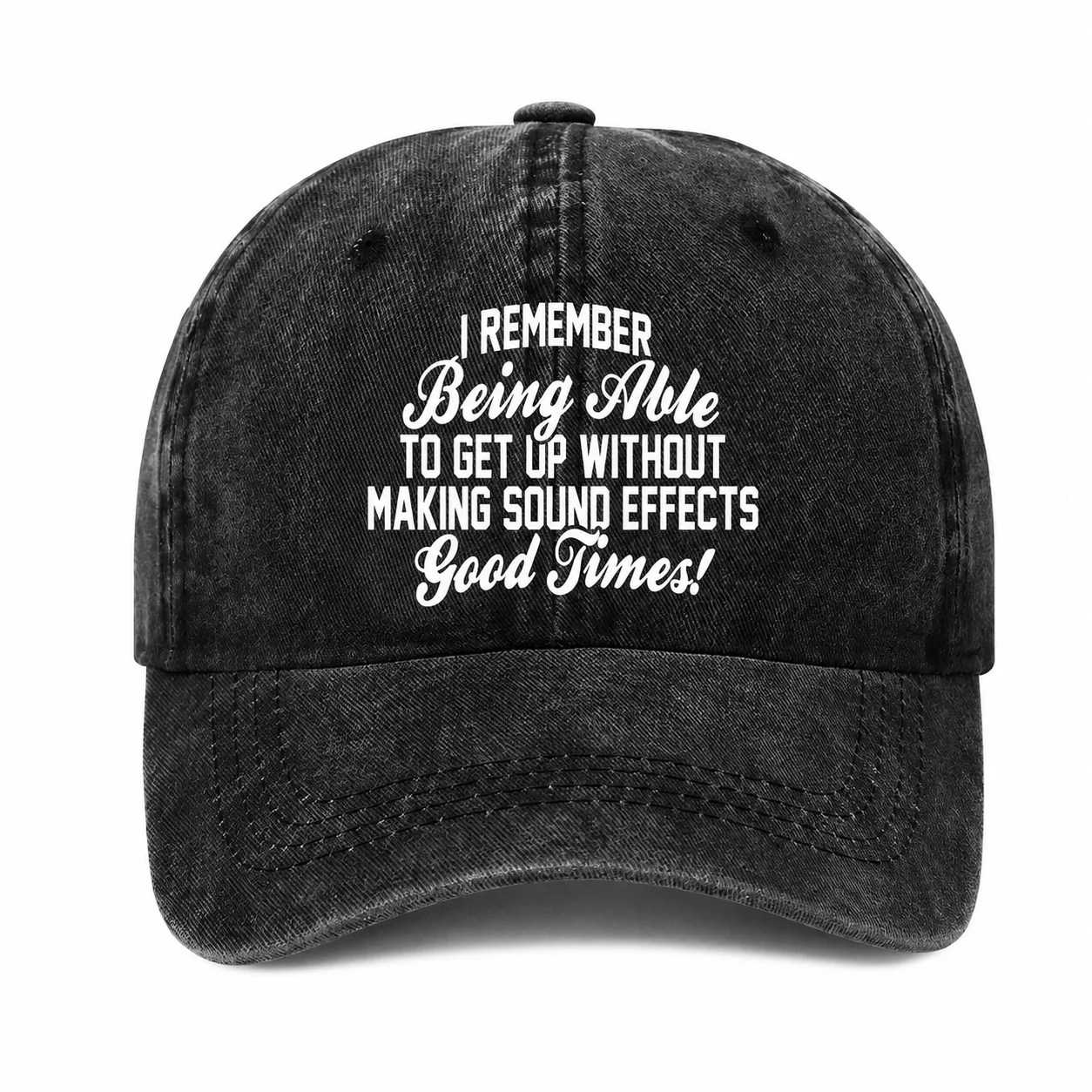 Vintage Washed Black Humorous Text Baseball Cap Adjustable Casual Peaked Cap 17919
