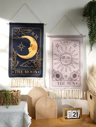 Sun And Moon Tapestry Wall Hanging Bohemian Art Home Decor With Fringe Long Linen Tapestries for Hotel Bedroom Art Decor Gifts