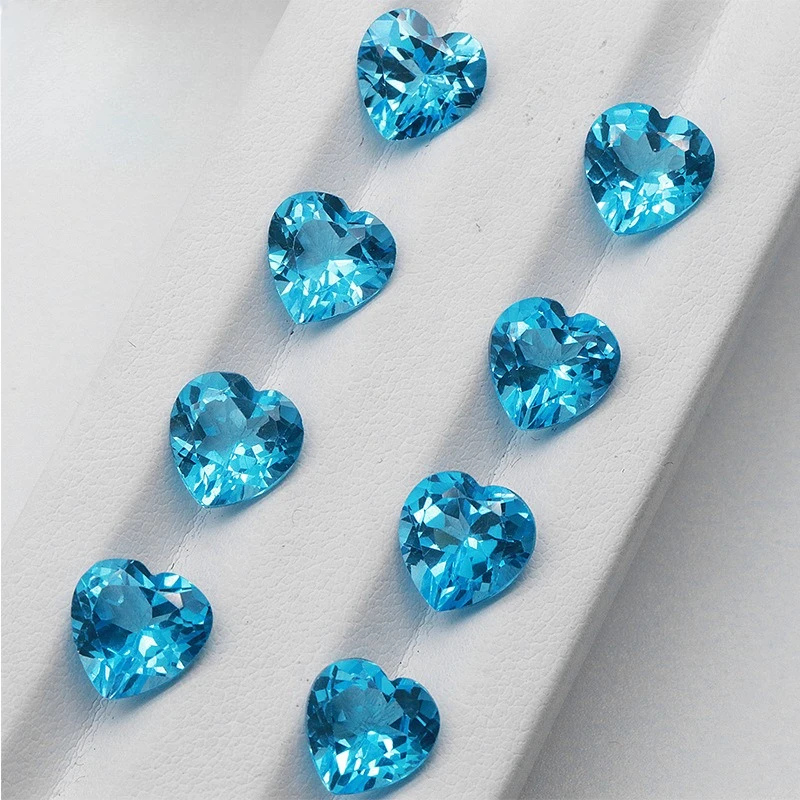 Natural Swiss Blue Topaz Heart Shaped Loose Gemstone Clear Crystal For Ring And Necklace Jewelry Inlay