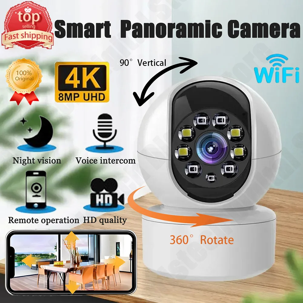 Cámara giratoria inteligente 4K HD WiFi Audio bidireccional Monitor de visión nocturna AI detección humana vigilancia protección cámara IP 2025 nuevo