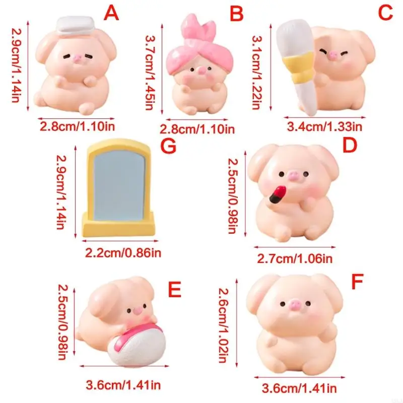 A9LA Pink Beauty Pig Miniature Animal Figurine Ornament for Car Dashboard Embellishments and Home Office Desktop Decors
