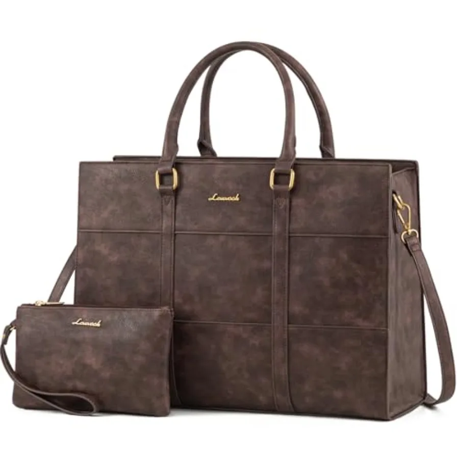 

Laptop Bag for Women, Laptop Tote Bag, Vintage Leather Work Bags for Women, Waterproof Computer bag with Clutch Purse, Large Ca