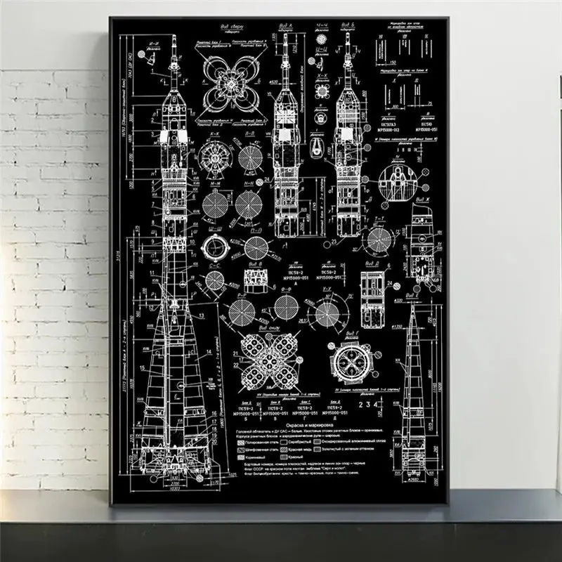 

Soyuz Blueprint of Russian Rocket Canvas Wall Art Print Poster Decorative Mural Modern Picture Home Decor Birthday Gift Unframed
