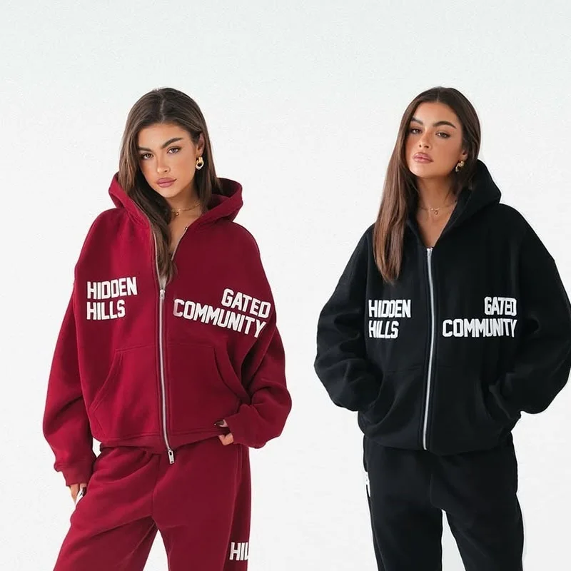 Heather-Grauer Doppelseitiger Reißverschluss-Hoodie mit Schaumstoffdruck Übergroße Freizeitjacke – Detail 3