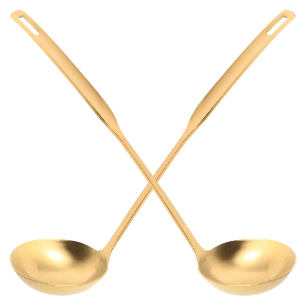 

2pcs Stainless Steel Soup Spoon Thickened Ladle Golden Finish For Hotpot Stew Gravy Large Serving Spoons Stainless Steel Ladle