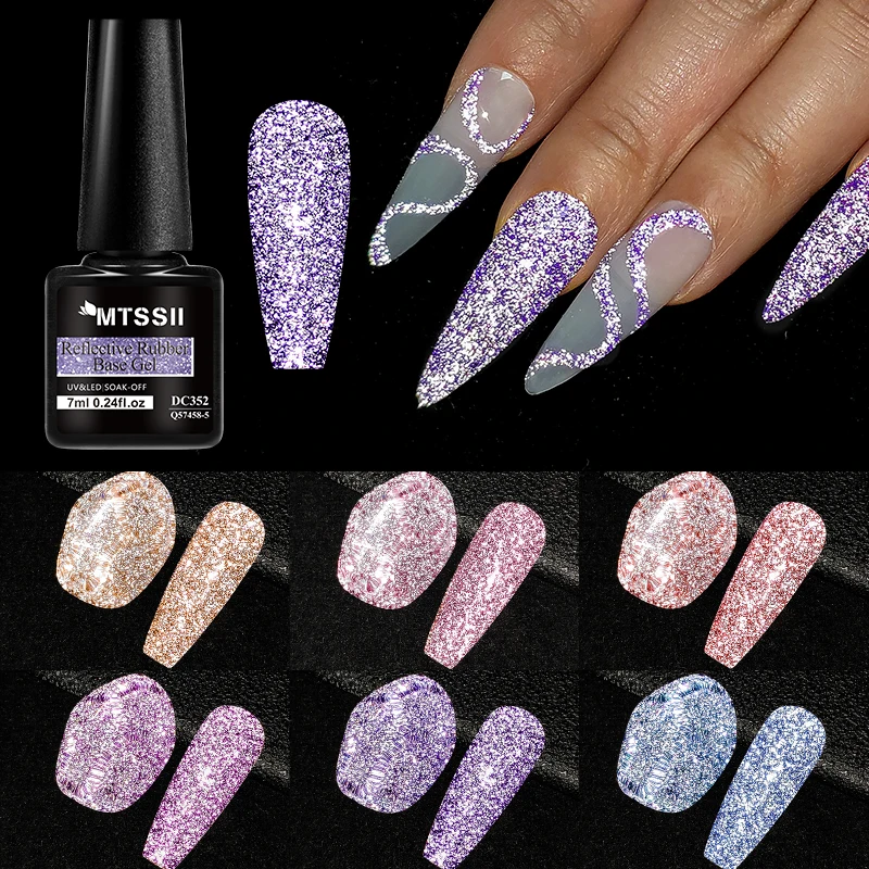 

Mtssii Reflective Rubber Base Gel Nail Polish Laser Sparkling Glitter Semi Permanent Soak Off UV Gel Art Nails Varnish