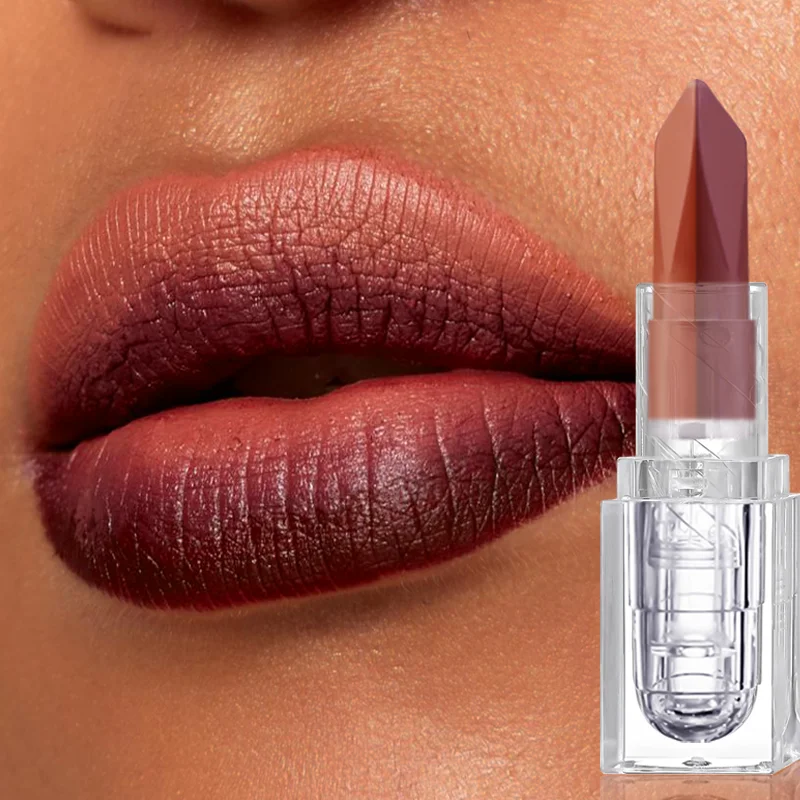 2-in-1 lipliner en lippenstift, taps toelopend scherp uiteinde, langdurige waterdichte lipliner, matbruine fluwelen lippencombo potloodcosmetica
