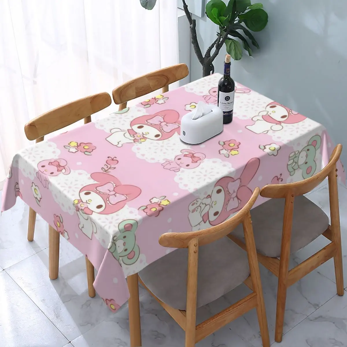 

Custom Rectangular Cartoon My Melody Sanrio Japan Anime Table Cloth Oilproof Tablecloth Outdoor Table Cover Backed with