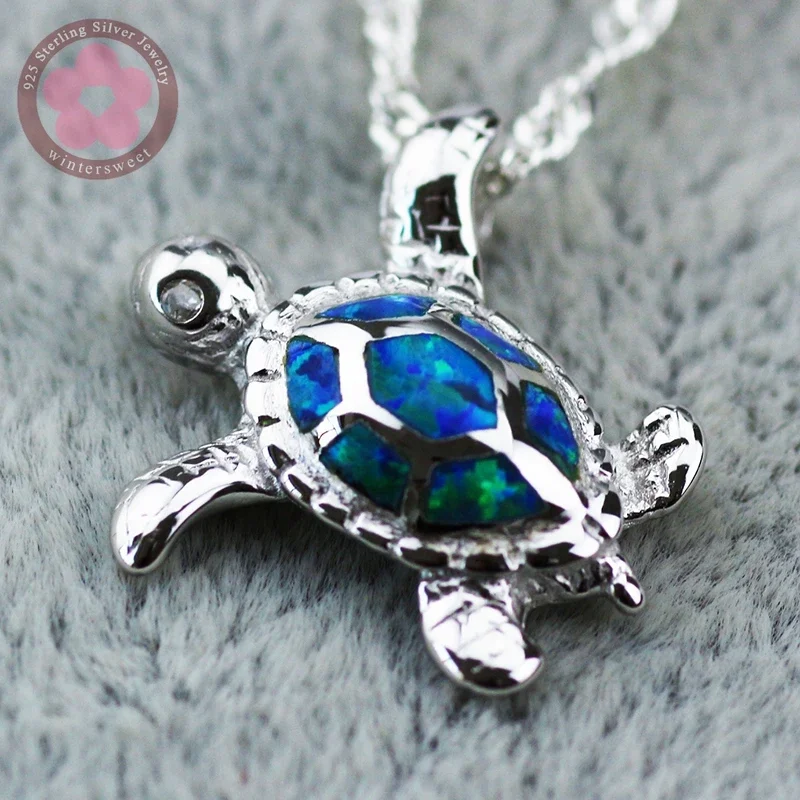 JLP-039-L  Turtle Shape Charm Pendant Real 925 Sterling Silver Pendant Blue Opal Fine Jewelry Necklace Pendants for Men & Women