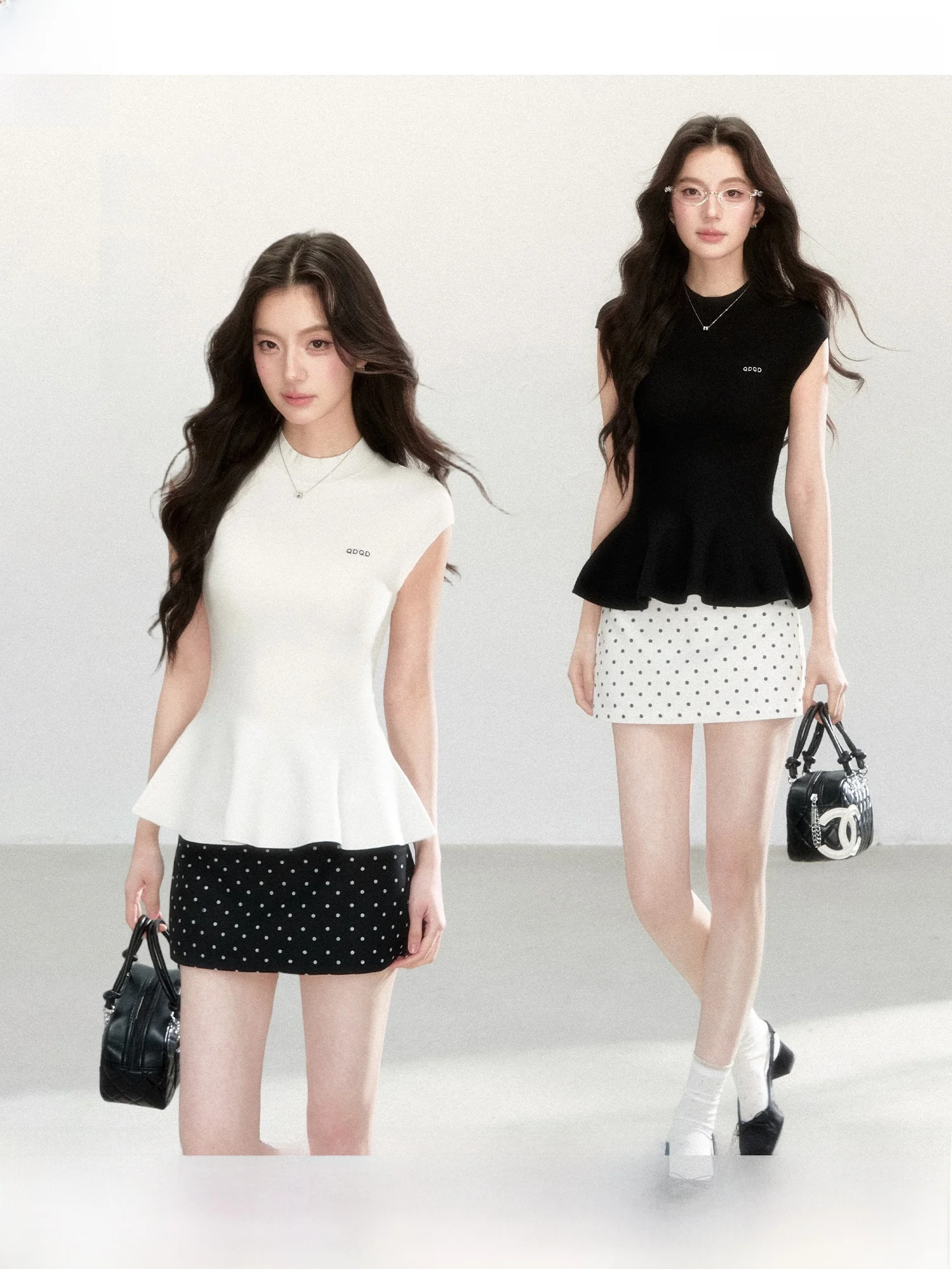 QDQD Korean Style Elastic Knitted Short Sleeve Summer New Waist-Cinching Slim Design Pure Color Soft Skin-Friendly T-Shirt