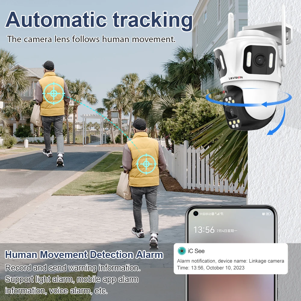 Imagem -03 - Auto Tracking Waterproof Outdoor Video Surveillance Cctv ls Vision Câmera ip Wi-fi Câmeras 6k Três Telas Alexa e Icsee App 12mp