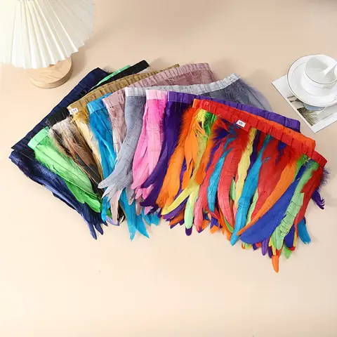10 yards Colorful Rooster Tail Feathers Trim 20-25cm /8-10inches Pheasant Feather Fringe Ribbon for Carnival Plumes Decoration
