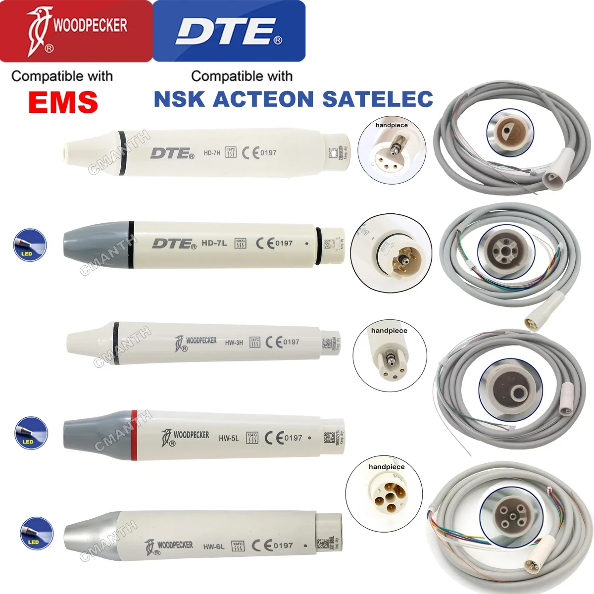 Woodpecker DTE Dental Ultrasonic Scaler Handpiece Scaler Detachable Cable Tube Fit EMS UDS NSK SATELEC ACTEON Dental Tools