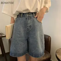 Straight Shorts Women Ulzzang Summer Chic High Waist Denim Preppy Girls Streetwear All-match Leisure Stylish Women's Clothing