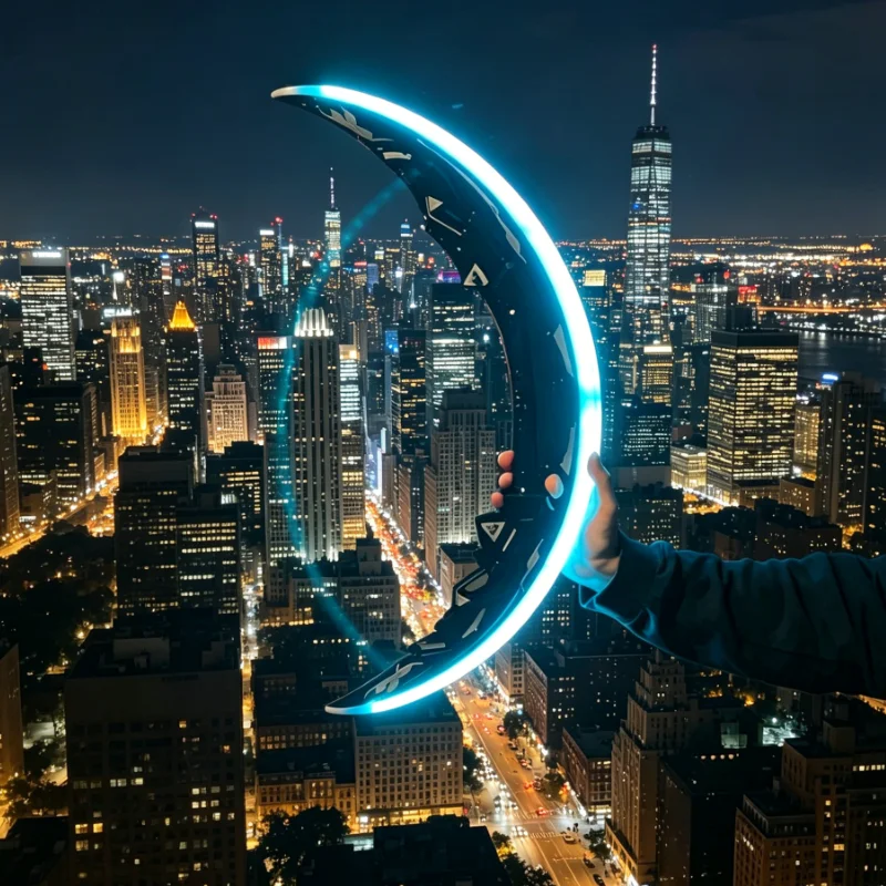 2 IN 1 Luminous Round Moon Curved Double-bladed Glowing Scimitar Creative Sword Toys Flow Light Prop Children's Toy Boy Gifts