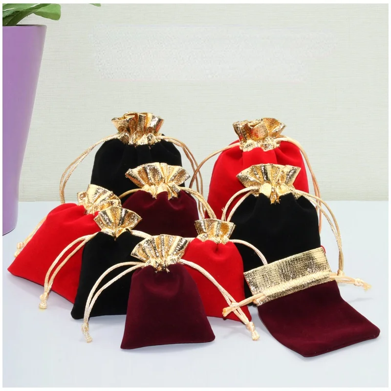 10cs/lot of Flannel Drawstring Golden Jewellery Bags Wenwan Christmas Apple Packaging Bags Earphone Storage Bag Drop Shipping