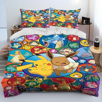3D cartoon Pikachu Pokemon monster duvet cover set,quilt cover bedding set duvet cover pillowcase,queen duvet cover set adult kids