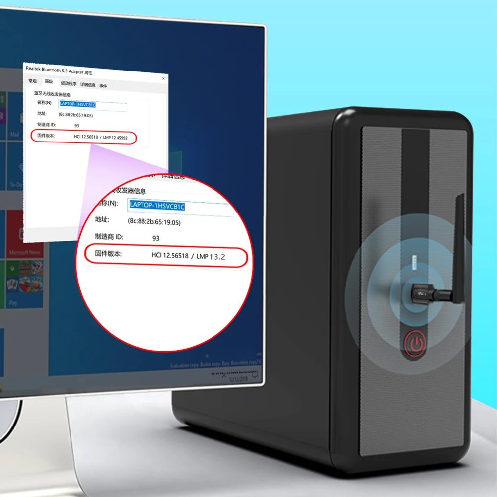 Adaptador USB Compatível com Bluetooth 5.4, Transmissor de Áudio, Receptor, Driver Livre, Suporta Windows 11, 10, 8, 7.1, PC, Compatível com PC
