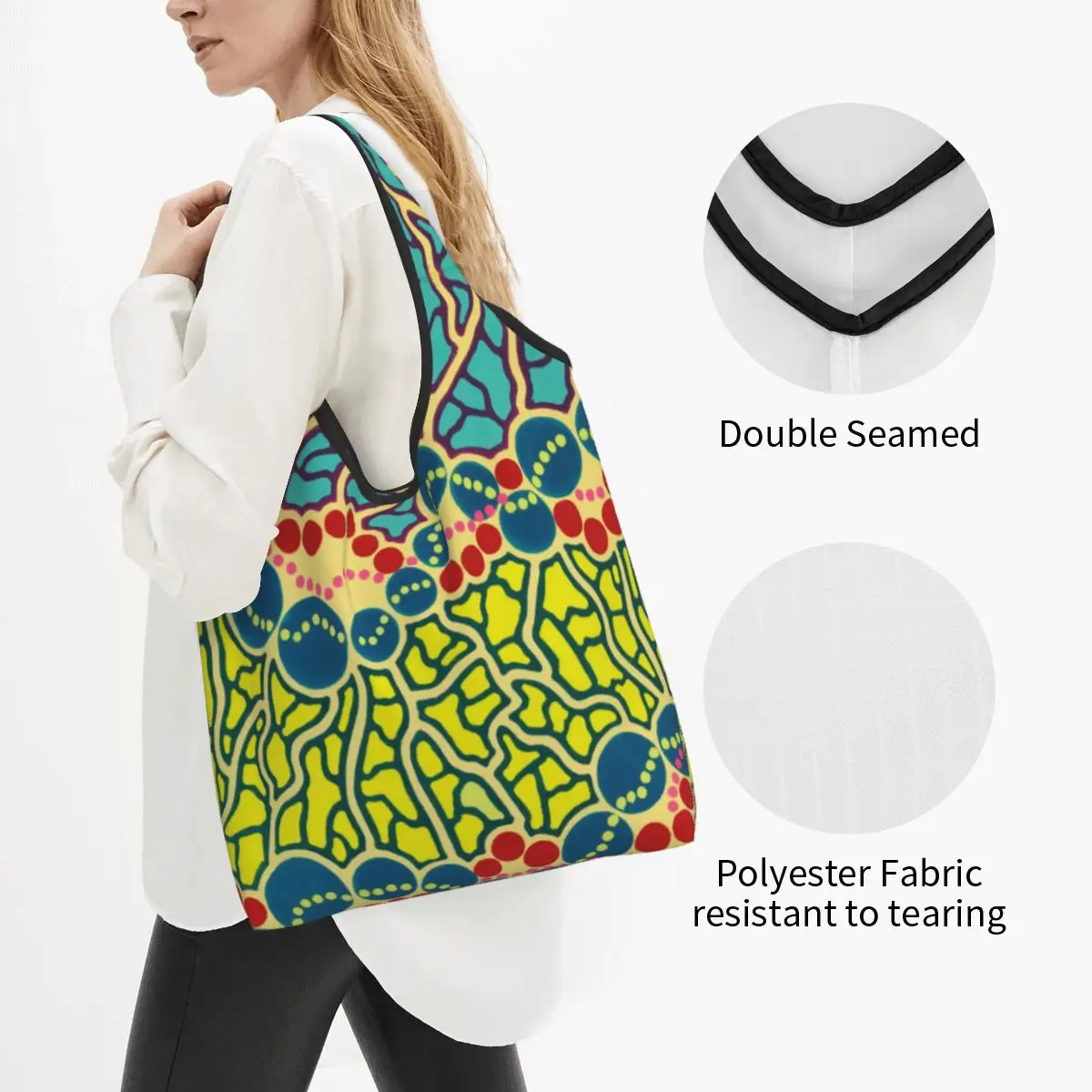 Yayoi Kusama Blue Shopping Bag Reusable Grocery Eco Bags Large Capacity Nordic Polka Recycling Bags Washable Handbag