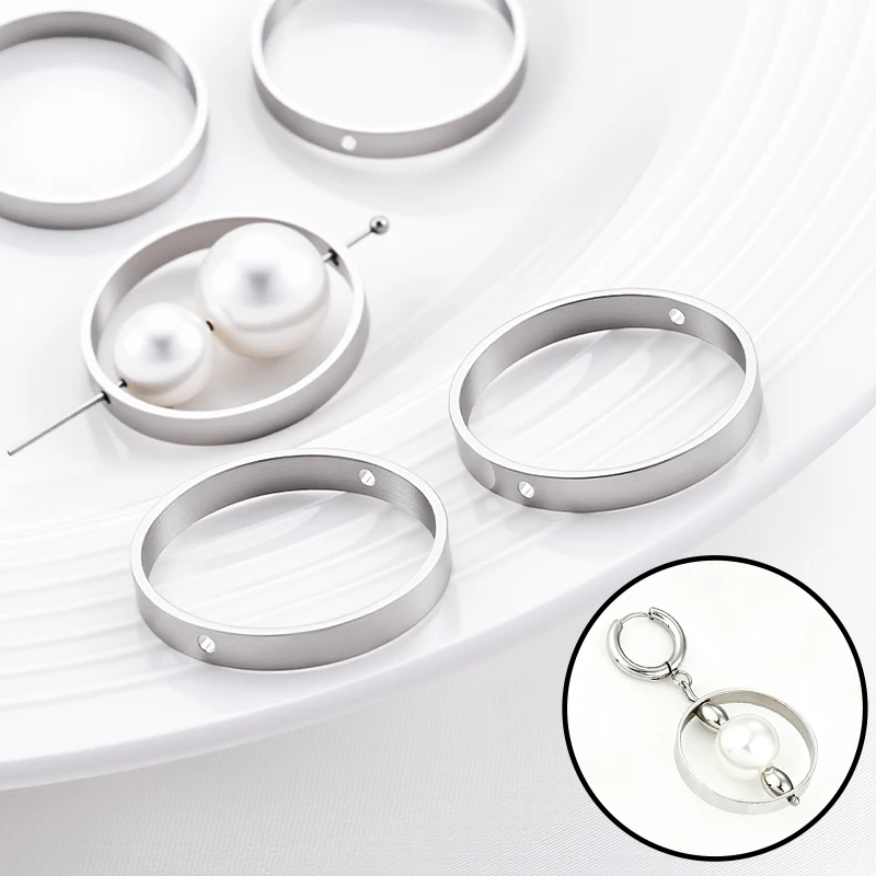 

2/5pcs Stainless Steel Round Bead Frames Double Hole Circle Connectors for DIY Earring Bracelet Necklace Jewelry Making Supplies
