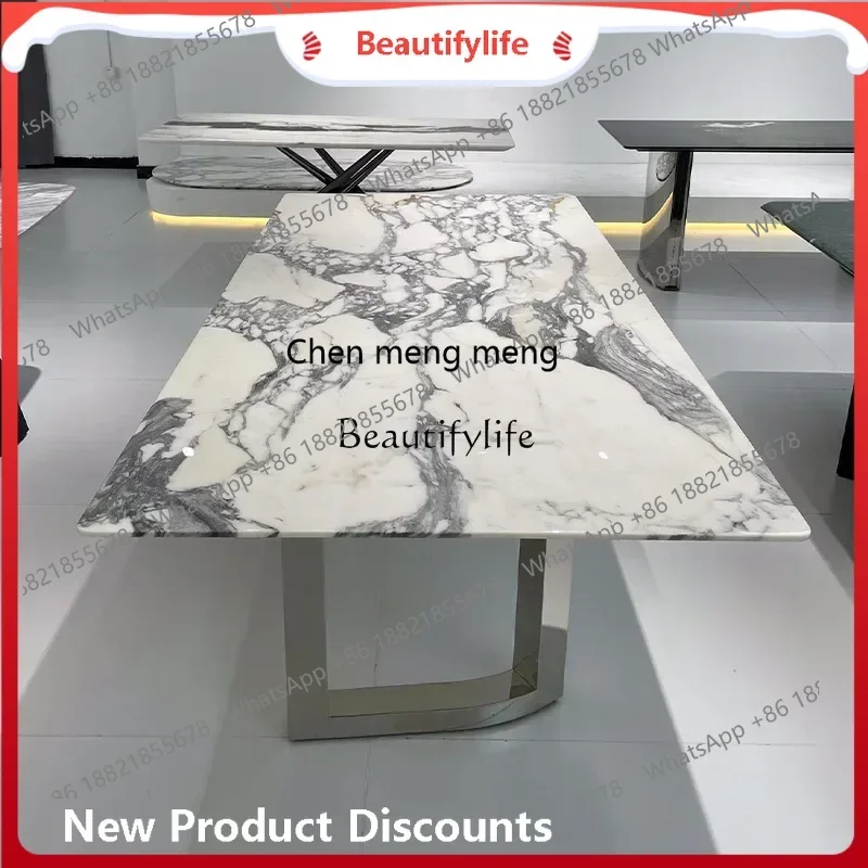 

cn8350 New style New French white imported natural marble dining table simple high-end light luxury large flower white luxury st