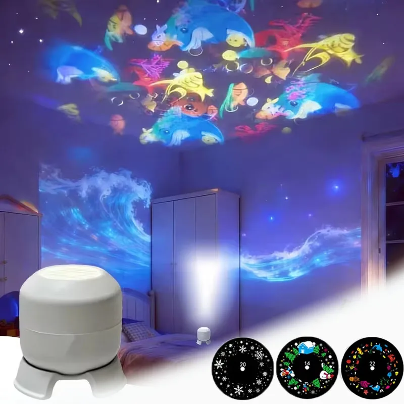 1-4PCS USB Rotating Ocean Projection Night Light Adjustable Brightness LED Underwater Snowflake Atmosphere Christmas Lamp Decor