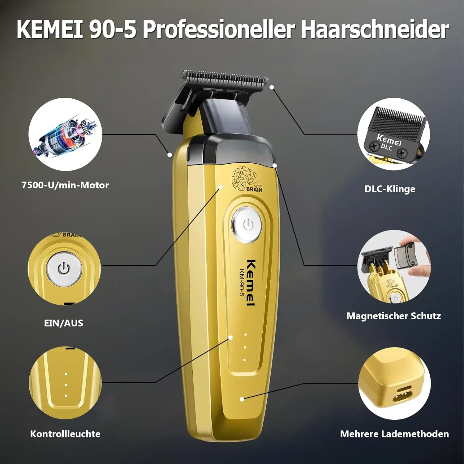 KEMEI Men's Hair Trimmer, Cordless Professional Hair Clippers, Beard Trimmer, Barber Care Kit, Hair Cutting Machine, 11,501 RPM, view 4