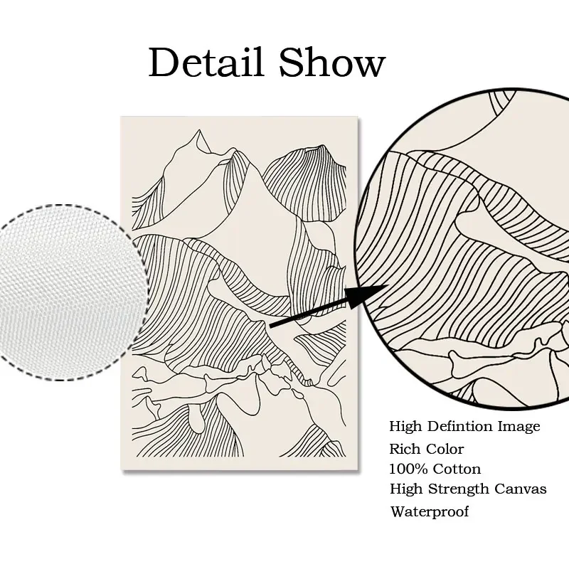 الشمال أبيض وأسود قماش اللوحة خطوط مجردة الجبال البعيدة والمياه المتدفقة جدار صورة فنية لديكور غرفة المعيشة #5