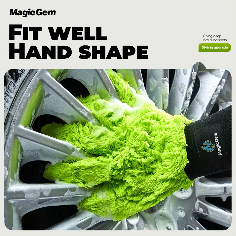 Magic Gem Großer Mikrofaser-Autowaschhandschuh Wasserdichte Chenille-Handschuhe Dicker Autoreinigungshandschuh Wachs-Detailing Auto-Pflege Doppelseitig