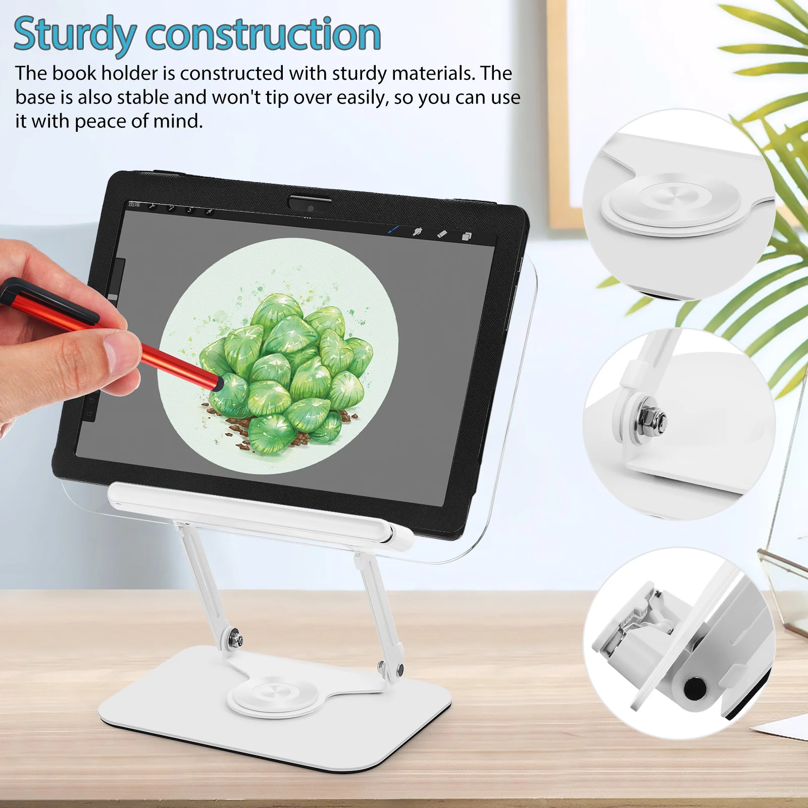 

1pcs Adjustable Rotating Book Stand With Page Clips Clear Reading Holder For Laptop Tablet Music Recipe Stand Sturdy Base