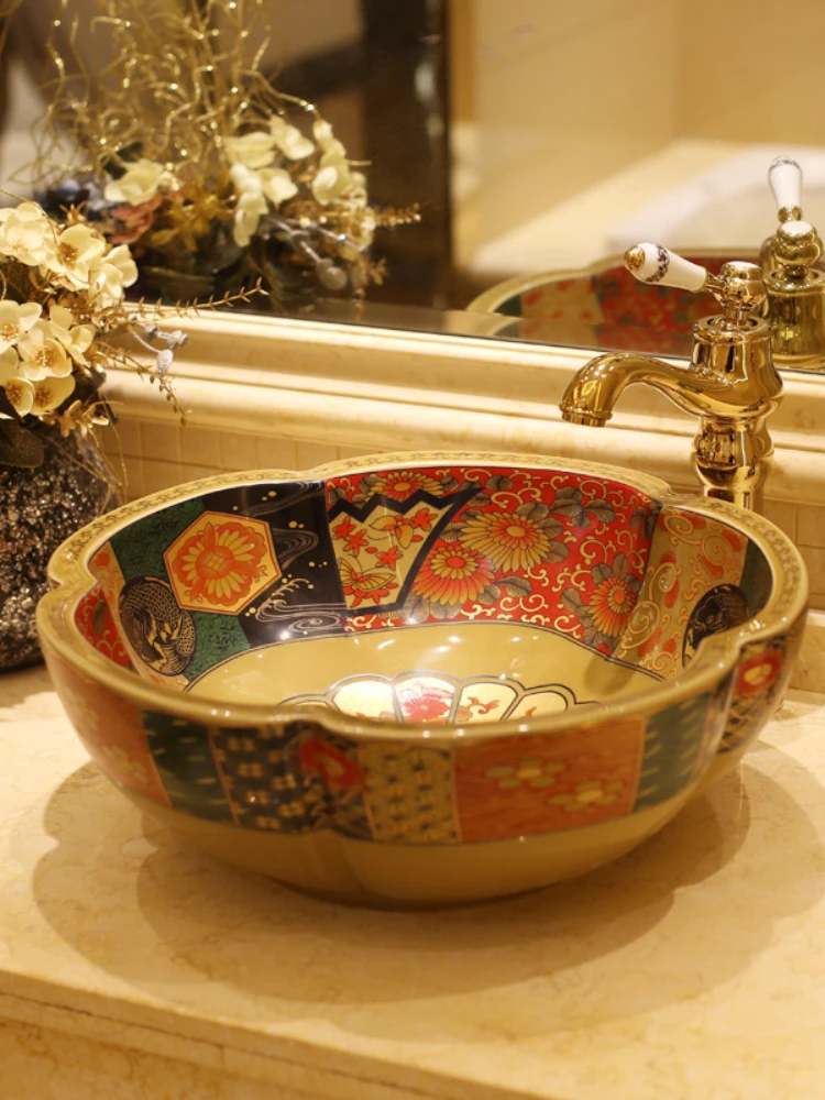 Europe Vintage Style Art Porcelain Countertop Basin Sink Ceramic Bathroom Vessel Sinks Vanities ceramic vessel basin