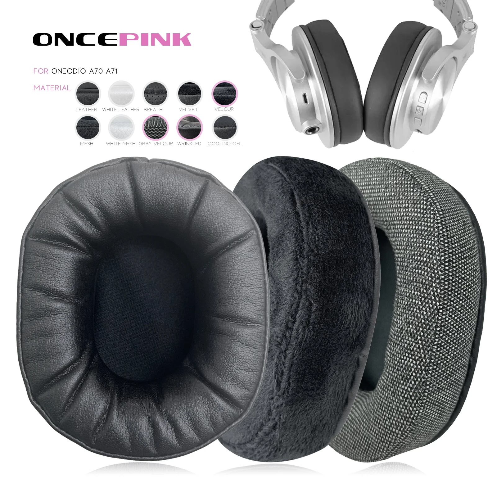 Oncepink Replacement Ear Pads for Oneodio A70, A71 Headphone Thicken Cushion Earcups Headband Earmuffs