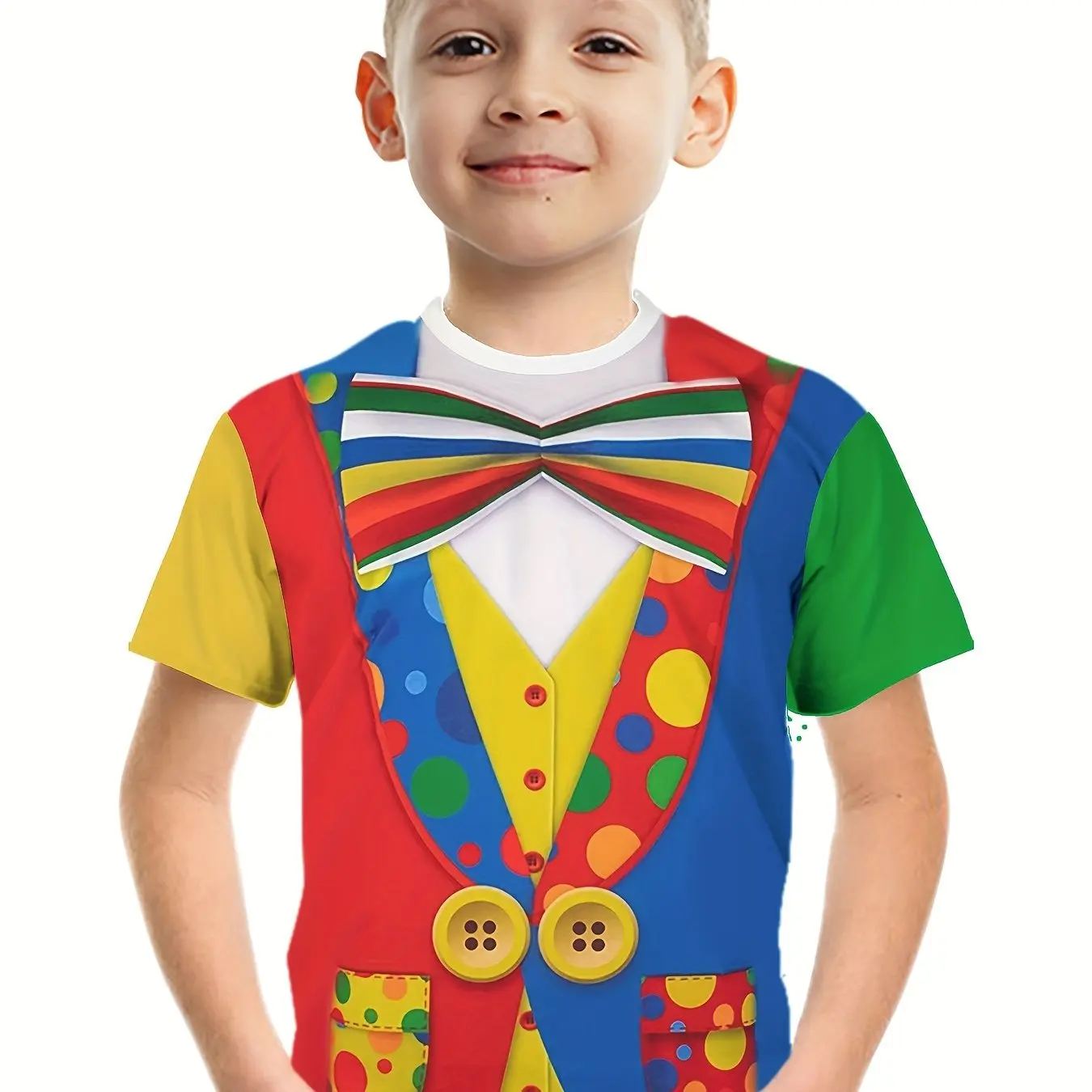 T-shirt à manches courtes pour enfants, haut à col rond, motif de dessin animé, fleurs fragmentées imprimées en 3D, vêtements d'été décontractés pour garçons