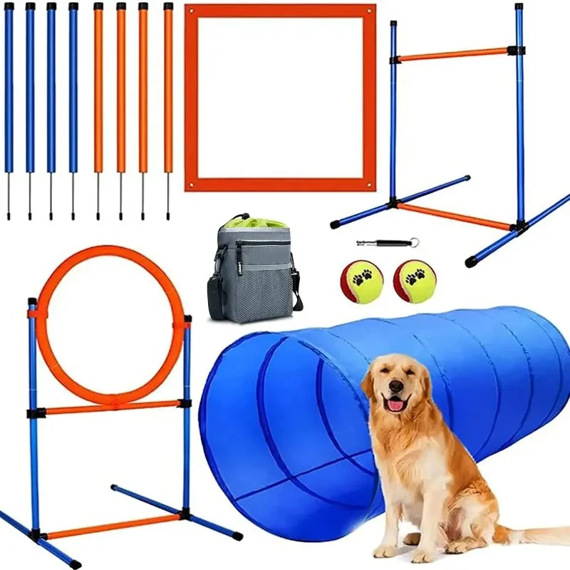 

Outdoor Dog Agility Training Set with PVC Tunnel Jumps & Hurdles for Canine Exercise in Backyard Quality Pet Training Supplies