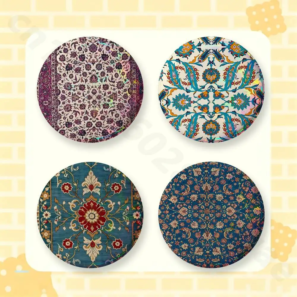 Persian Rug Iranian 2 Pieces Badge Brooches on Backpack Clothes Handmade Round Enamel Pins for Jewelry
