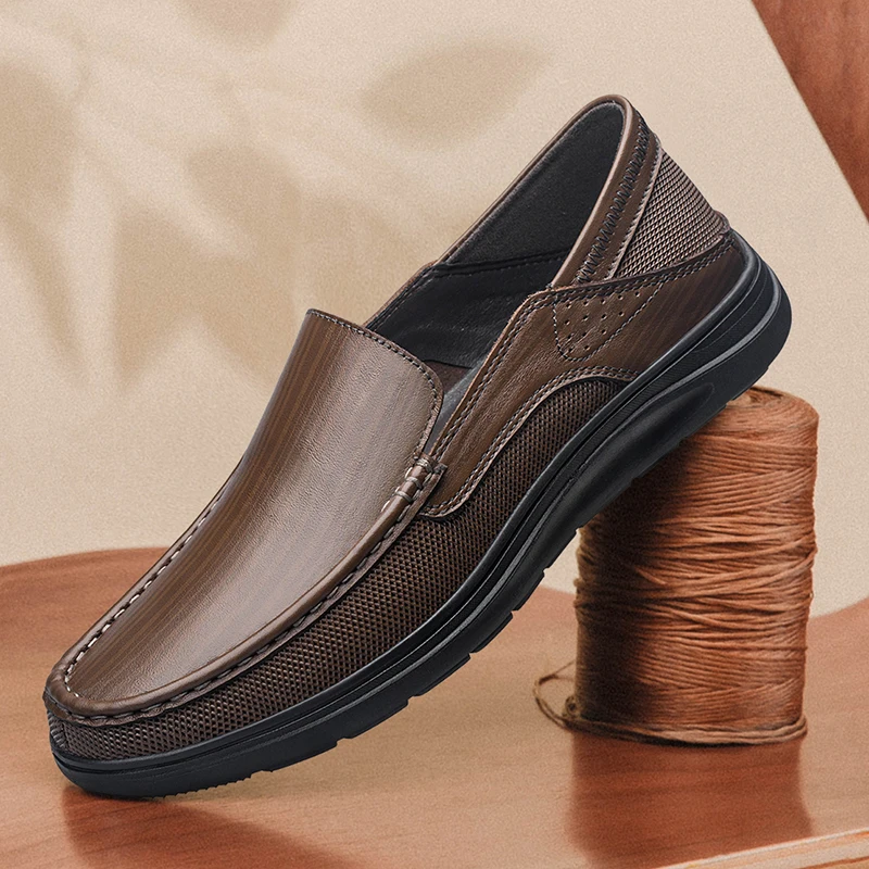 Spring Summer Retro Men's Soft Soled Luxury Loafers Outdoors Casual Walking Shoesthick Soled Business Genuine Leather Loafers