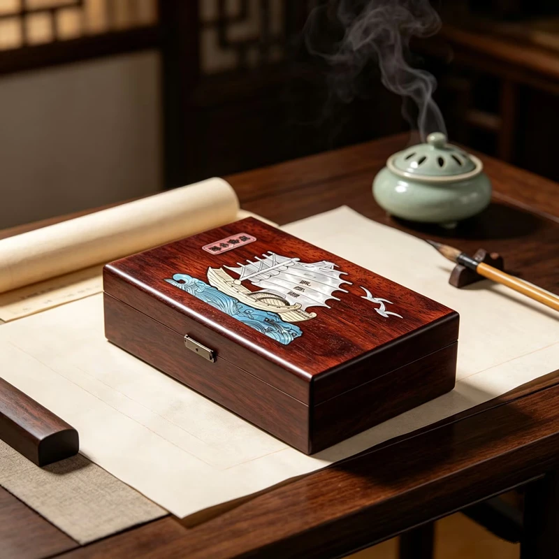 FLEXFIL Jewelry Storage Box Vintage for Women Shell Handmade Intangible Cultural Heritage Pine Solid Wood Accessories Gift Box