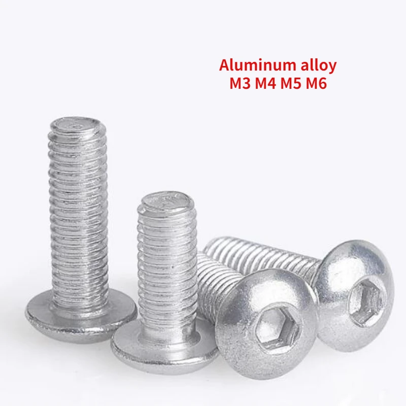 40-100pcs M3 M4 M5 M6 6061 Aluminum Alloy Round Head Hexagon Socket Screw Bolt Half Round Head Aluminum Material Screw