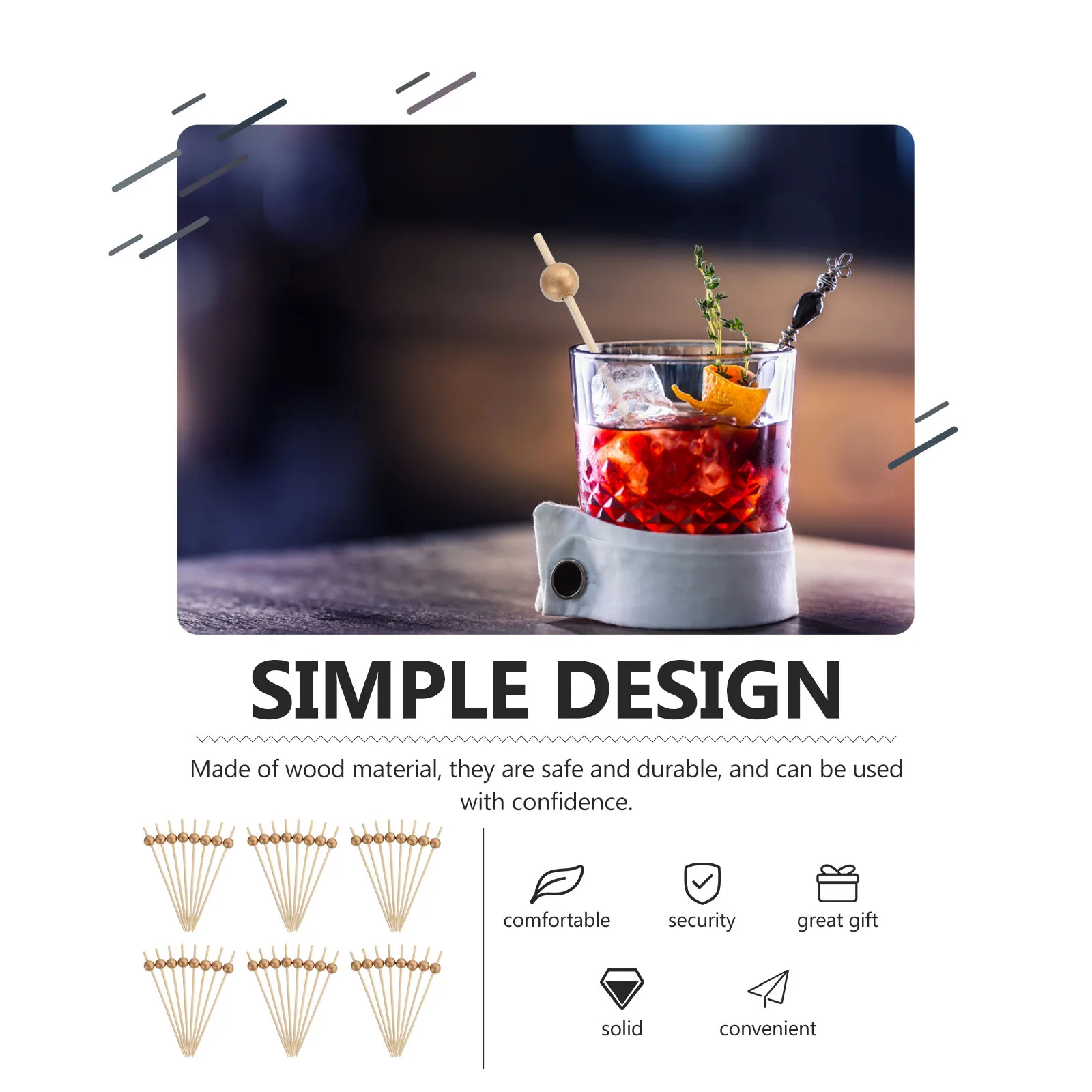 

100pcs Wooden Cocktail Picks Fruit Tooth Picks For Party Holiday Banquet Restaurant Home Use Light Weight Smooth Design