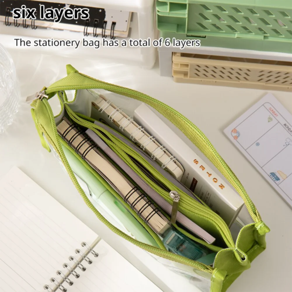 Six Layer Large Capacity Pencil Bag Stationery Supplies Appearance Transparent PVC Student Multifunctional Storage Stationer Bag