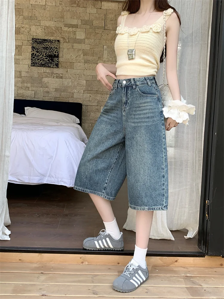 

plus Size Seven Inch Denim orts Women Summer Loose American Sle High Waist Wide Leg Pants Casual Wear Versatile Seasonal
