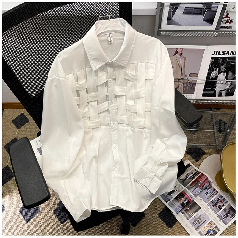 Gidyq Y2K Women Stripe Shirts Fashion Streetwear Female Webbing Loose Long Sleeve Shirts Korean Casual All Match Blouse