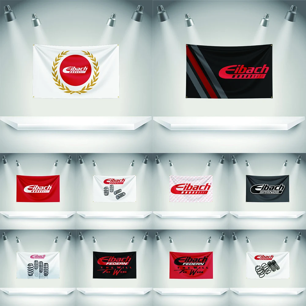 Bandera E-Eibach Springs para Piezas de Automóviles y Herramientas, 3x5 pies con Ojales de Latón, Impresión HD, Tapiz para Exposiciones, Aficionados a los Coches, Decoración de Garaje