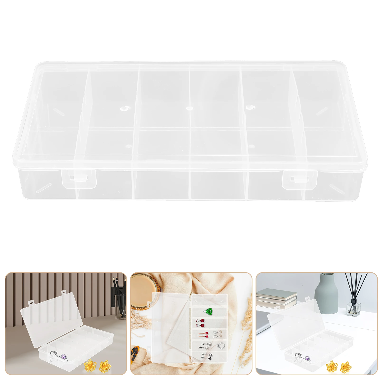 

Sturdy Transparent Rectangular Storage Box Multi-Grid Organizer for Small Items Hardware Buttons Fish Tackle Divider Plastic