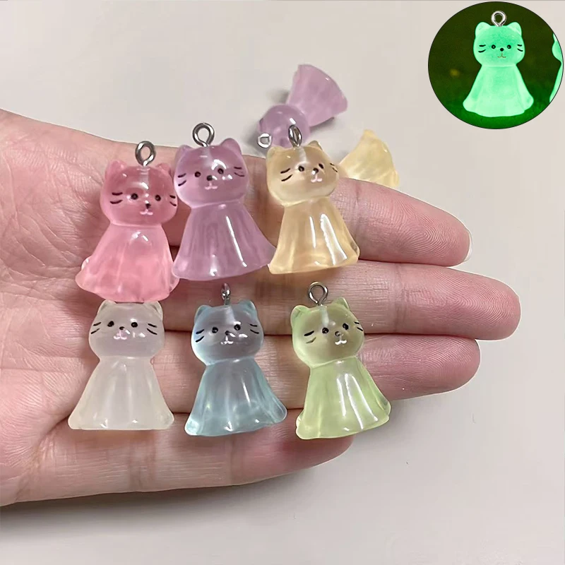 10 قطعة Kawaii مضيئة الراتنج القط السحر لصنع المجوهرات لطيف الحيوانات المعلقات DIY بها بنفسك سلاسل المفاتيح أقراط الحرف اكسسوارات