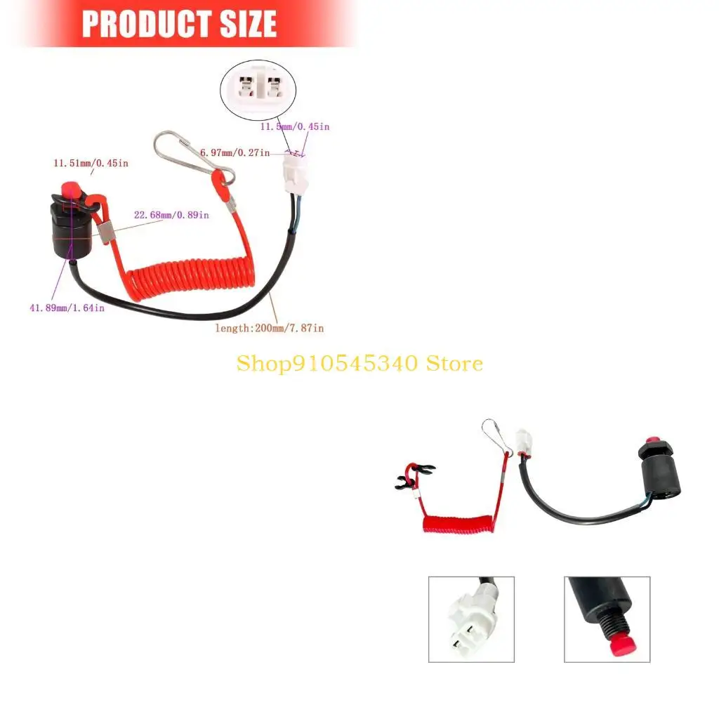U2JA Engine Stop Assembly 37820-93J00 for Outboard Maintenance with Red Spring Tether, Plastic Housing and Terminal End